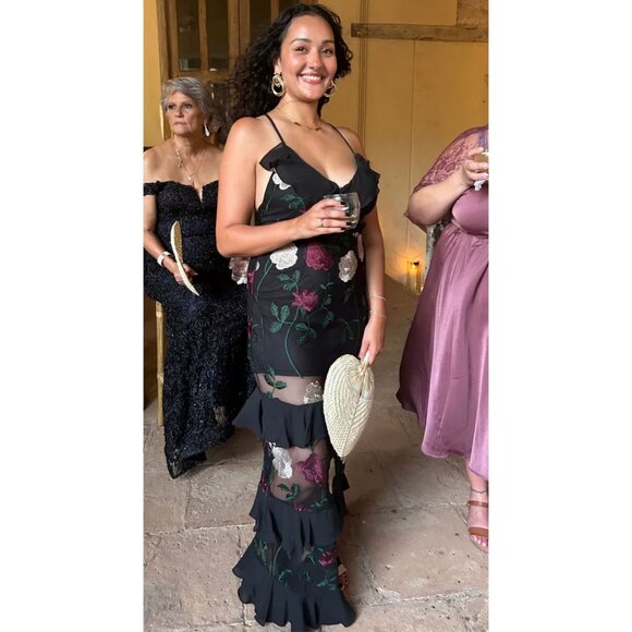 Lulus True to Heart Floral Embroidered Sheer Maxi Dress Black Tiered Ruffle Sm - Picture 8 of 16